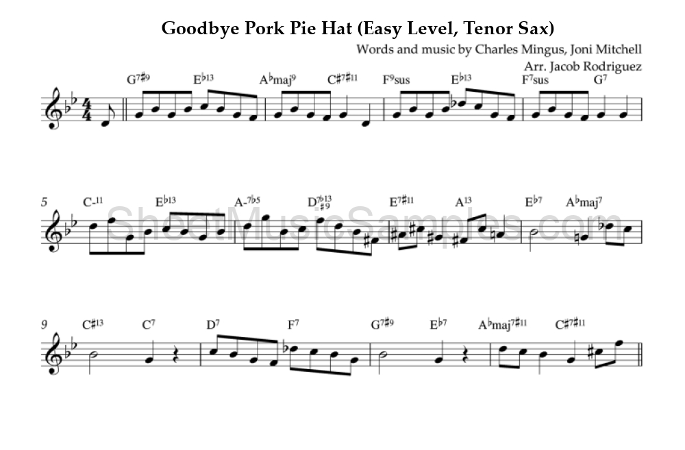 Goodbye Pork Pie Hat (Easy Level, Tenor Sax)