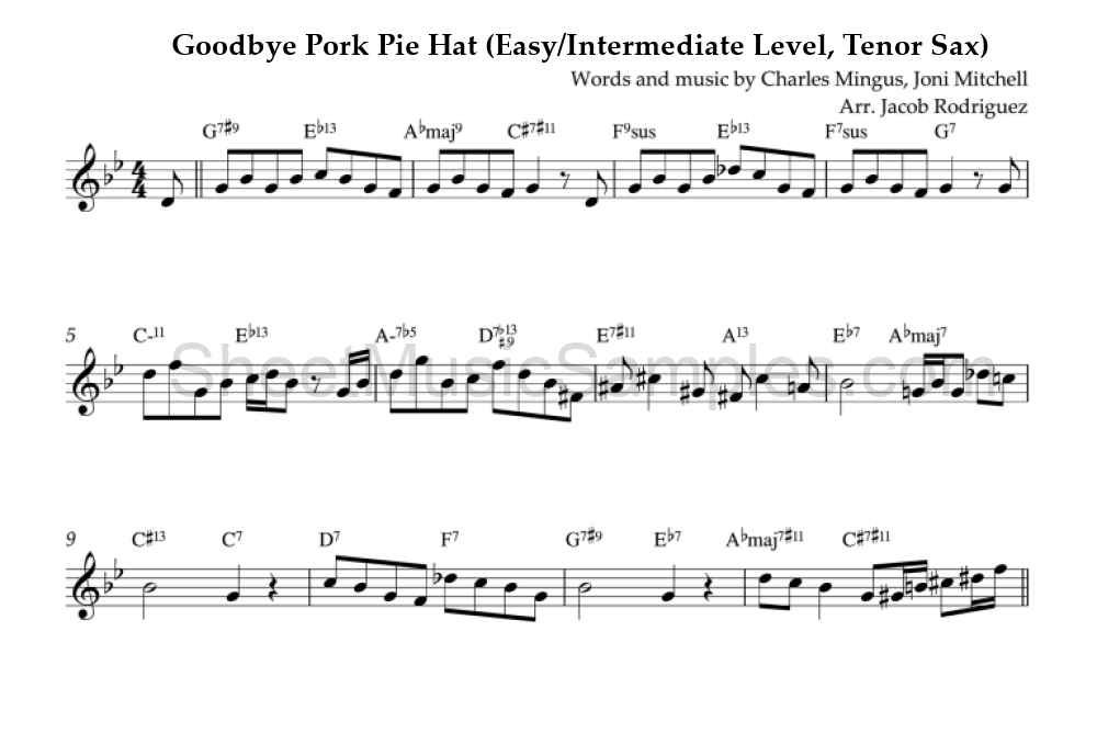 Goodbye Pork Pie Hat (Easy/Intermediate Level, Tenor Sax)