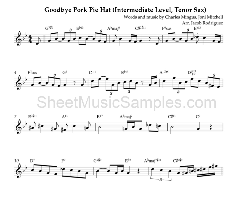 Goodbye Pork Pie Hat (Intermediate Level, Tenor Sax)