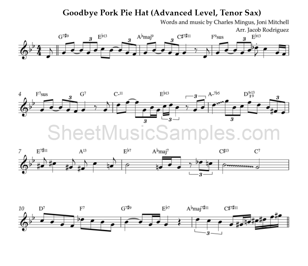 Goodbye Pork Pie Hat (Advanced Level, Tenor Sax)