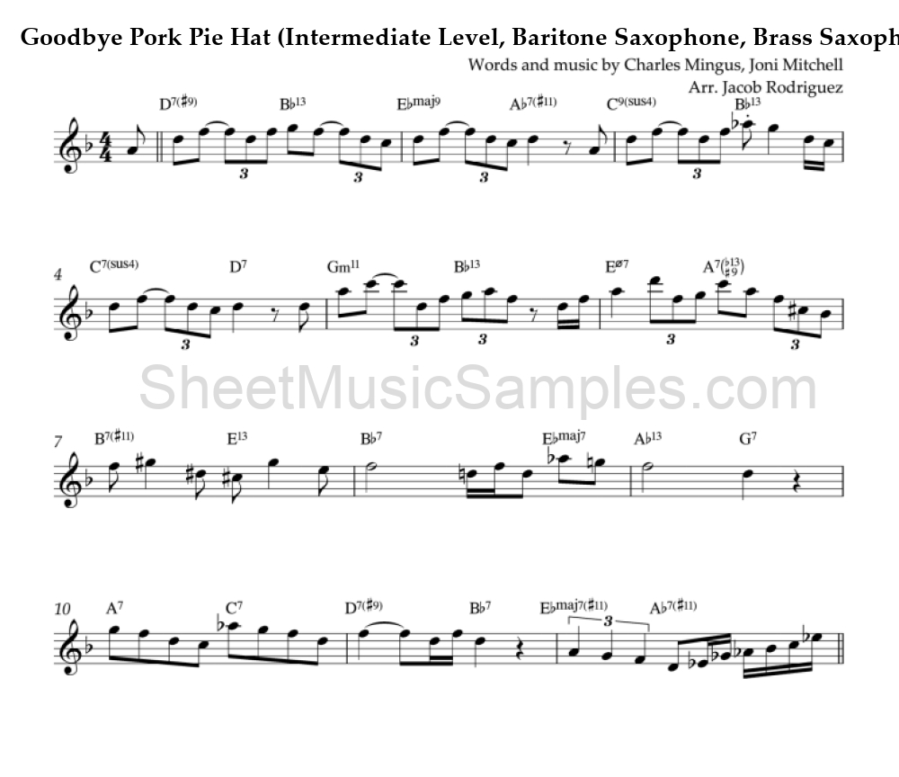 Goodbye Pork Pie Hat (Intermediate Level, Baritone Saxophone, Brass Saxophone)