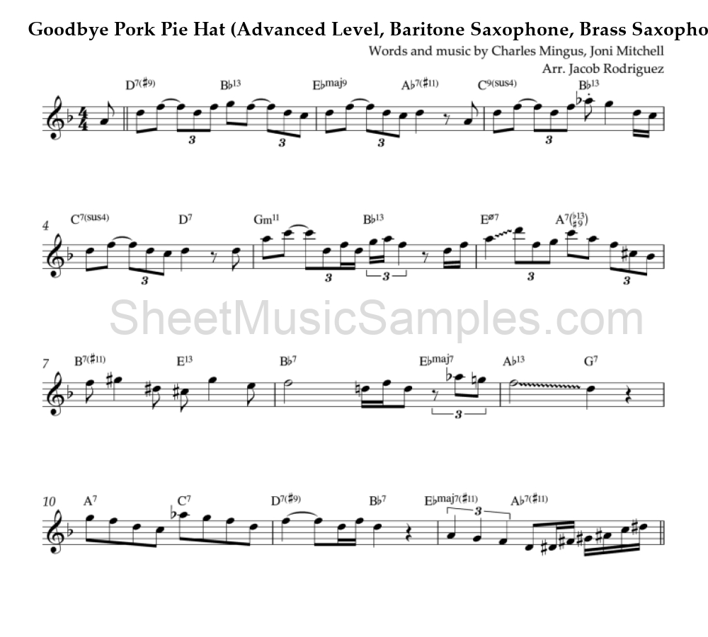 Goodbye Pork Pie Hat (Advanced Level, Baritone Saxophone, Brass Saxophone)