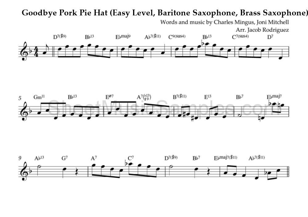 Goodbye Pork Pie Hat (Easy Level, Baritone Saxophone, Brass Saxophone)