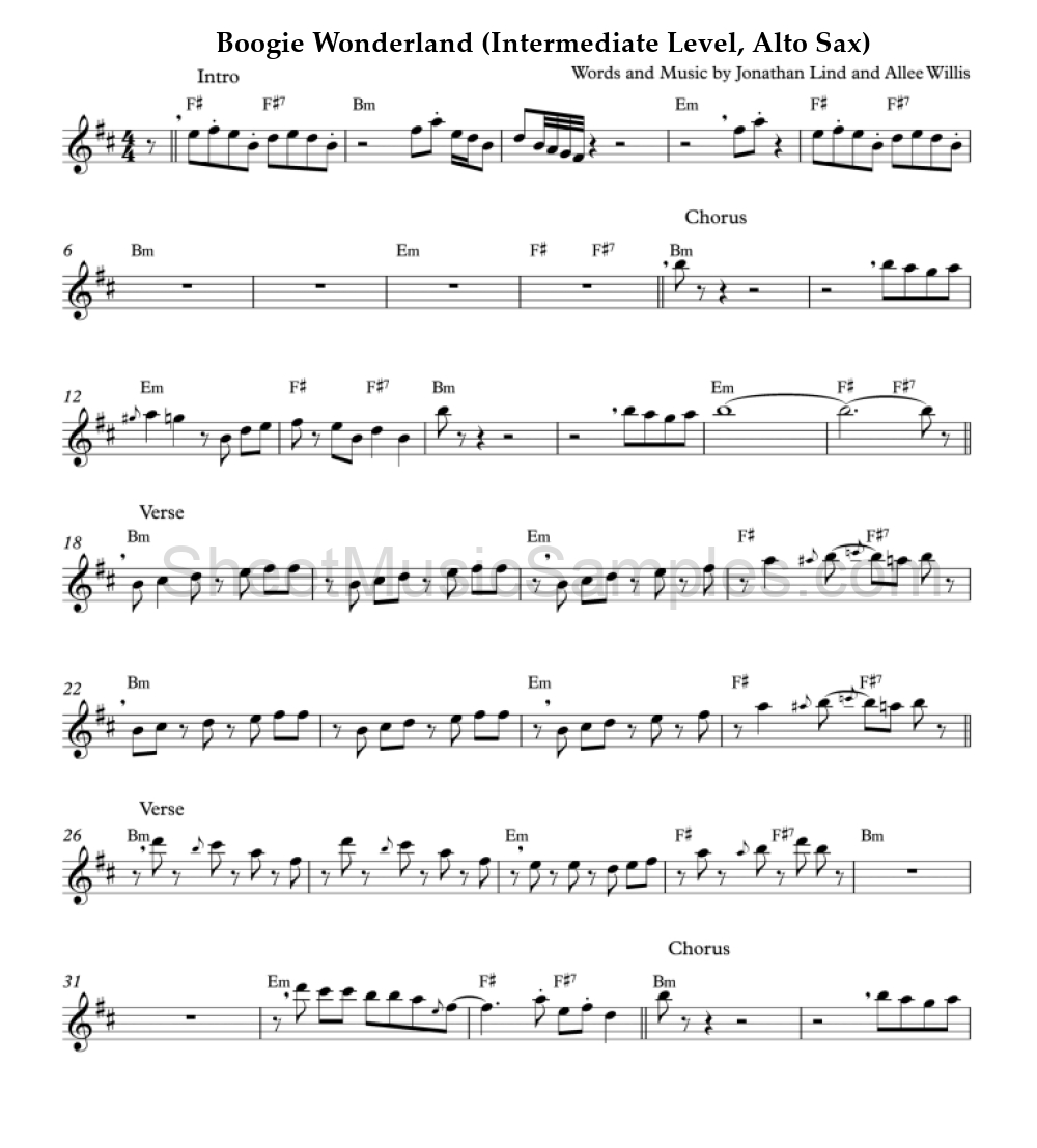 Boogie Wonderland (Intermediate Level, Alto Sax)