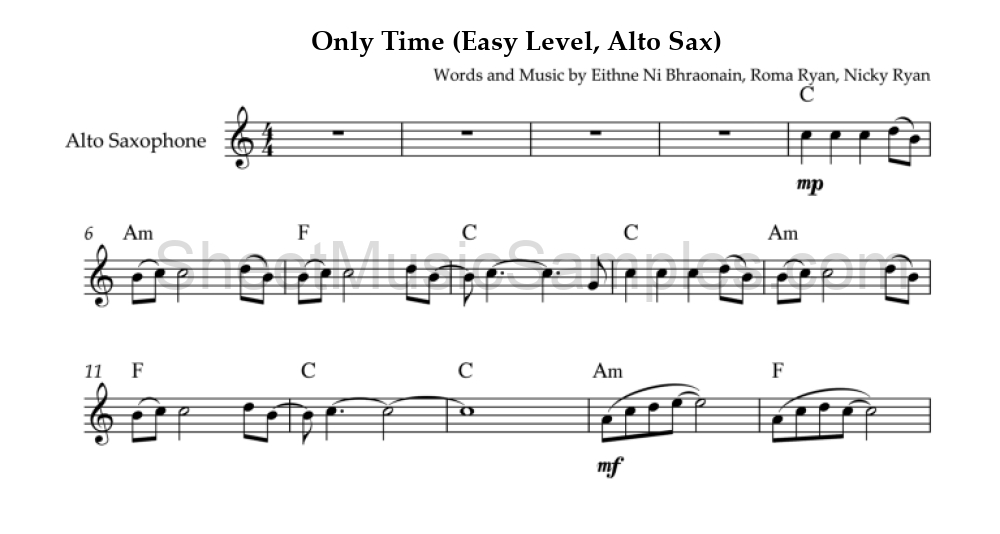 Only Time (Easy Level, Alto Sax)