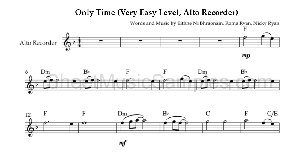 Only Time (Very Easy Level, Alto Recorder)