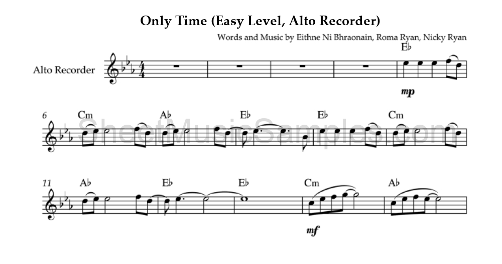 Only Time (Easy Level, Alto Recorder)