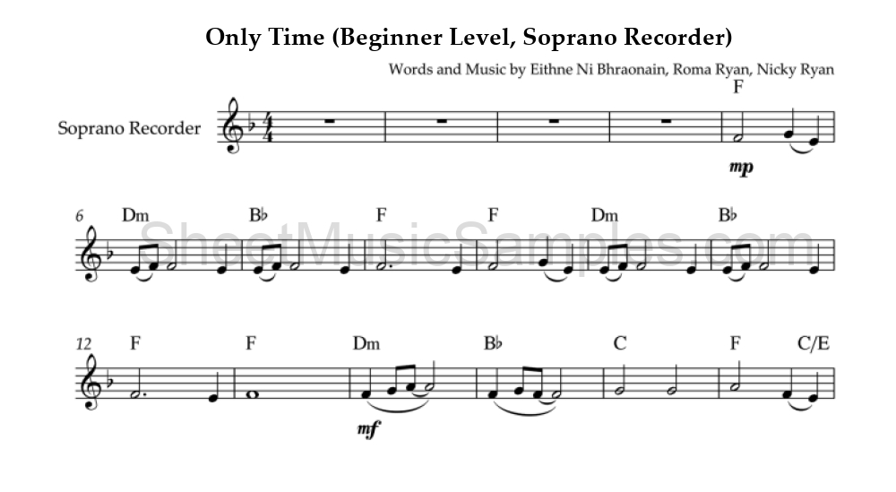 Only Time (Beginner Level, Soprano Recorder)