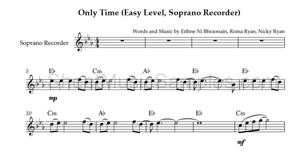 Only Time (Easy Level, Soprano Recorder)