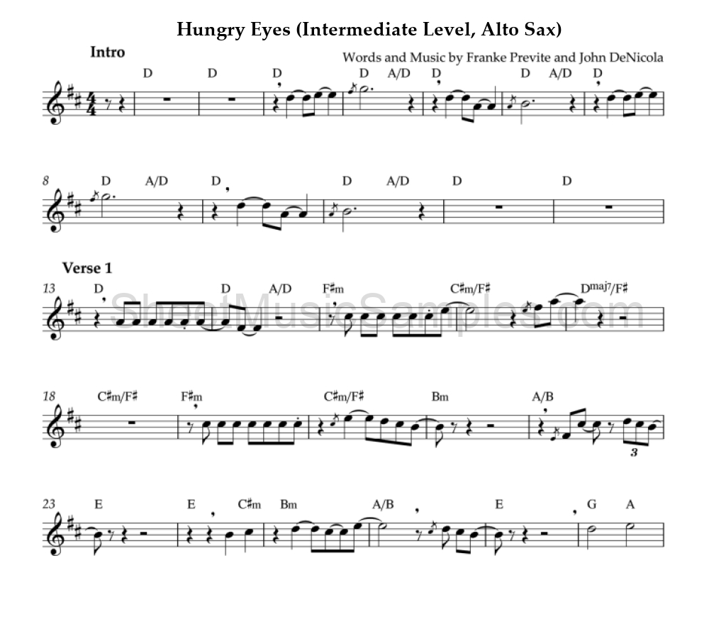 Hungry Eyes (Intermediate Level, Alto Sax)