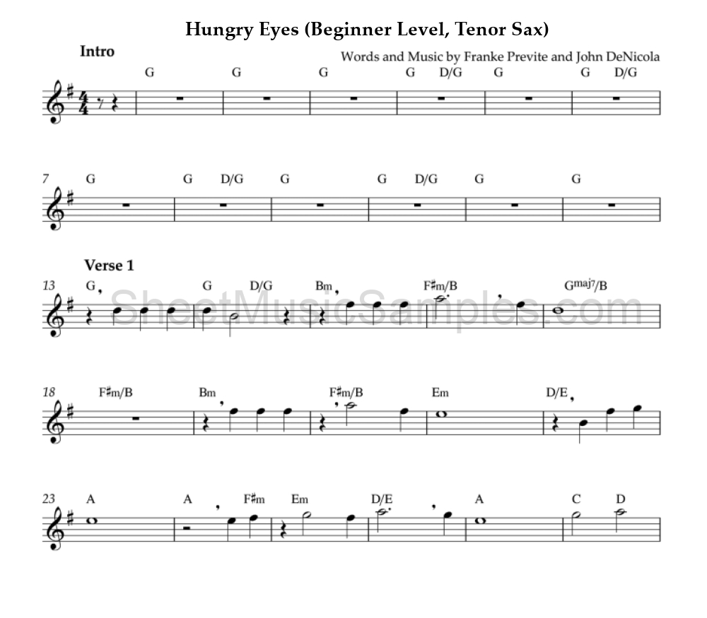 Hungry Eyes (Beginner Level, Tenor Sax)