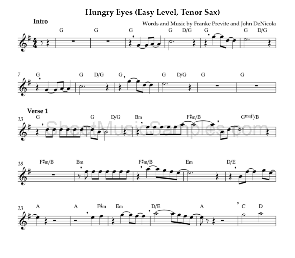 Hungry Eyes (Easy Level, Tenor Sax)