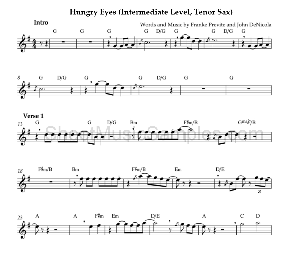 Hungry Eyes (Intermediate Level, Tenor Sax)