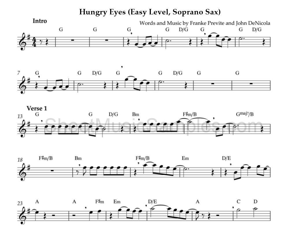 Hungry Eyes (Easy Level, Soprano Sax)