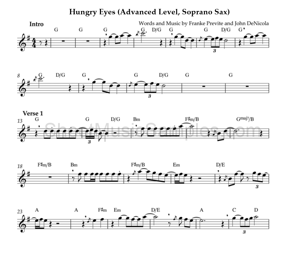 Hungry Eyes (Advanced Level, Soprano Sax)