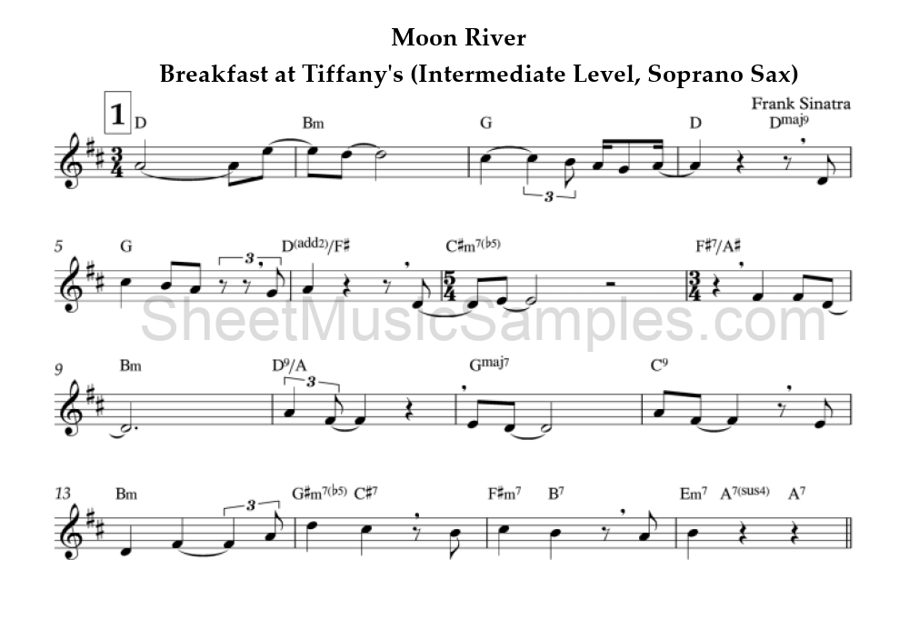 Moon River - Breakfast at Tiffany's (Intermediate Level, Soprano Sax)