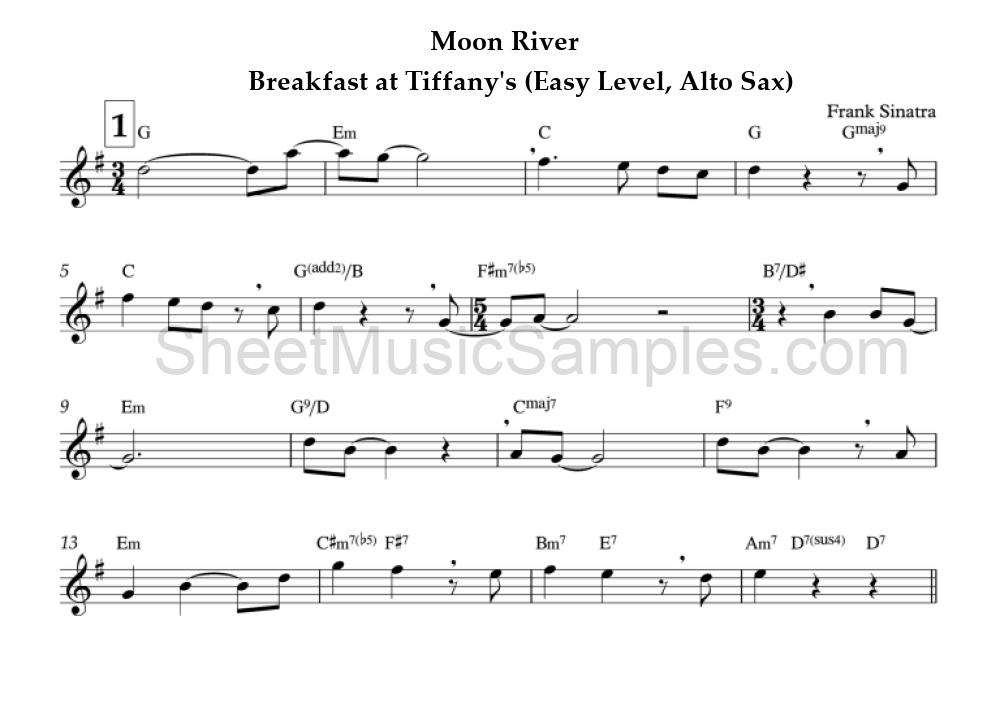 Moon River - Breakfast at Tiffany's (Easy Level, Alto Sax)