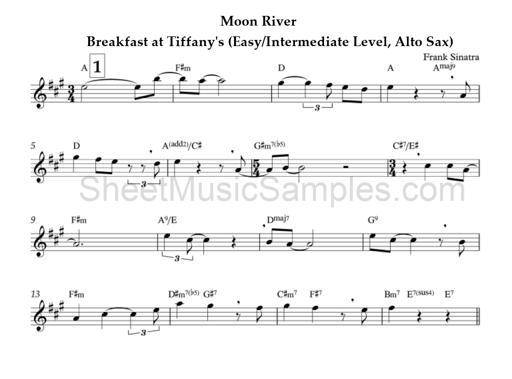 Moon River - Breakfast at Tiffany's (Easy/Intermediate Level, Alto Sax)