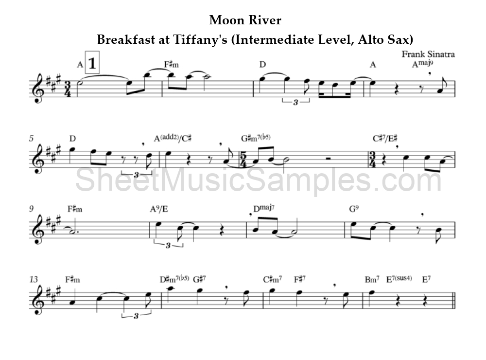 Moon River - Breakfast at Tiffany's (Intermediate Level, Alto Sax)