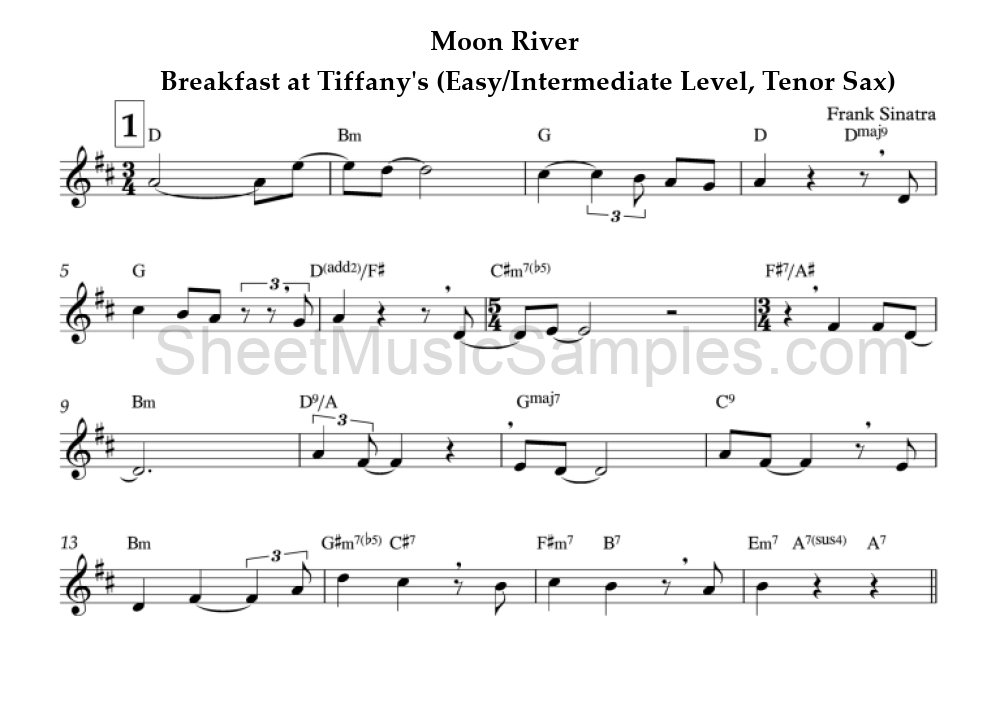 Moon River - Breakfast at Tiffany's (Easy/Intermediate Level, Tenor Sax)