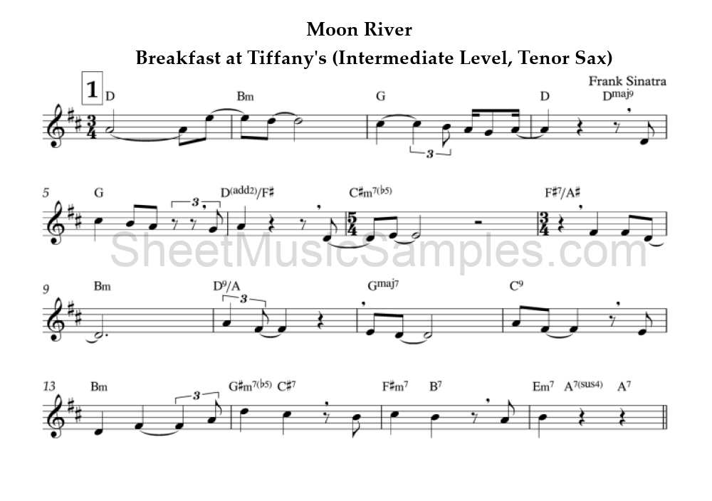 Moon River - Breakfast at Tiffany's (Intermediate Level, Tenor Sax)