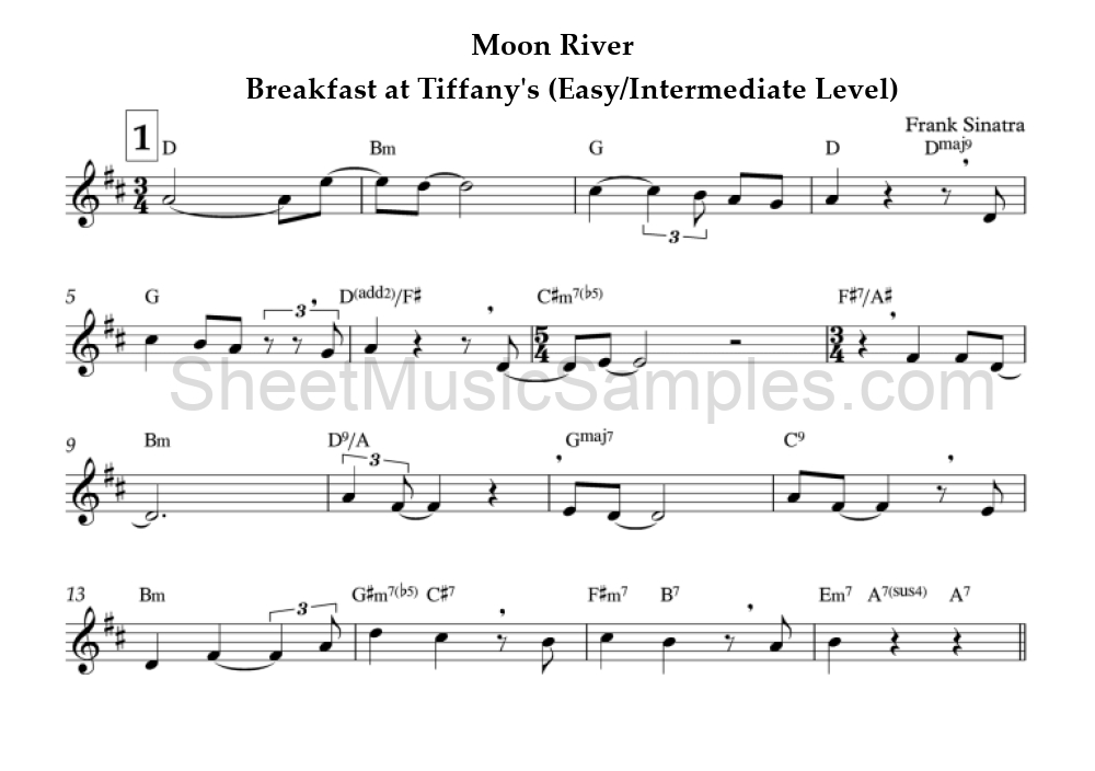 Moon River - Breakfast at Tiffany's (Easy/Intermediate Level)