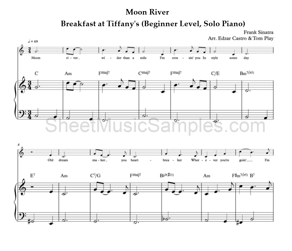 Moon River - Breakfast at Tiffany's (Beginner Level, Solo Piano)