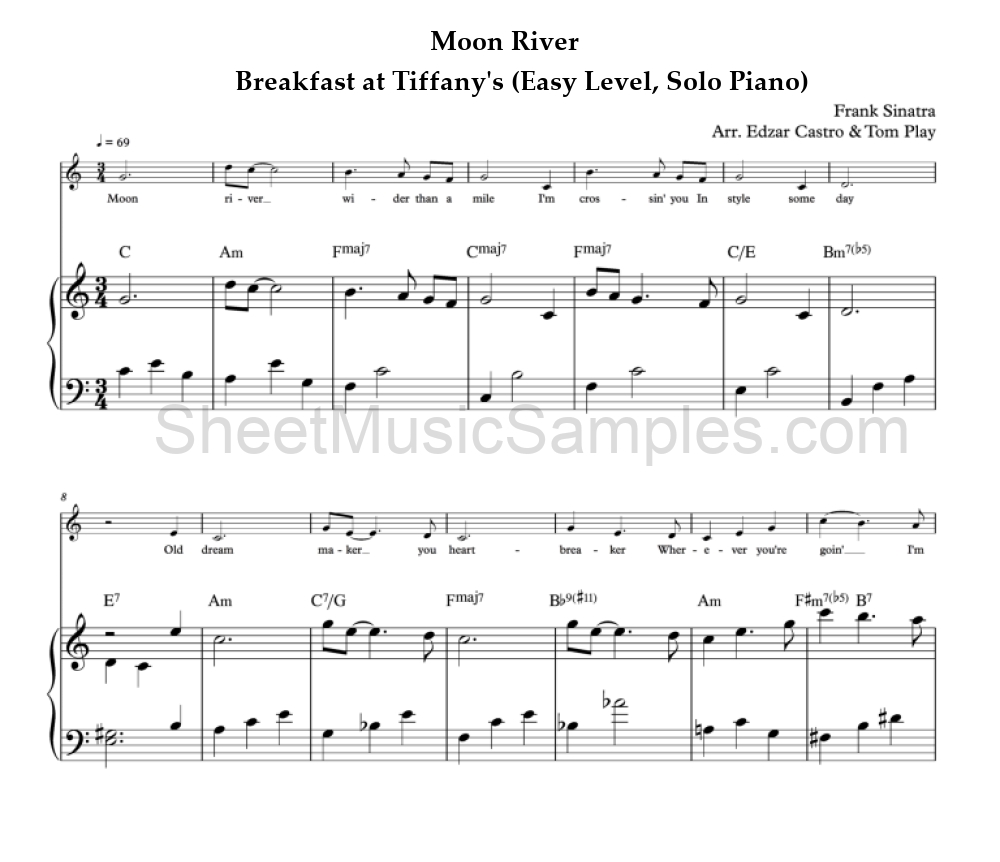 Moon River - Breakfast at Tiffany's (Easy Level, Solo Piano)