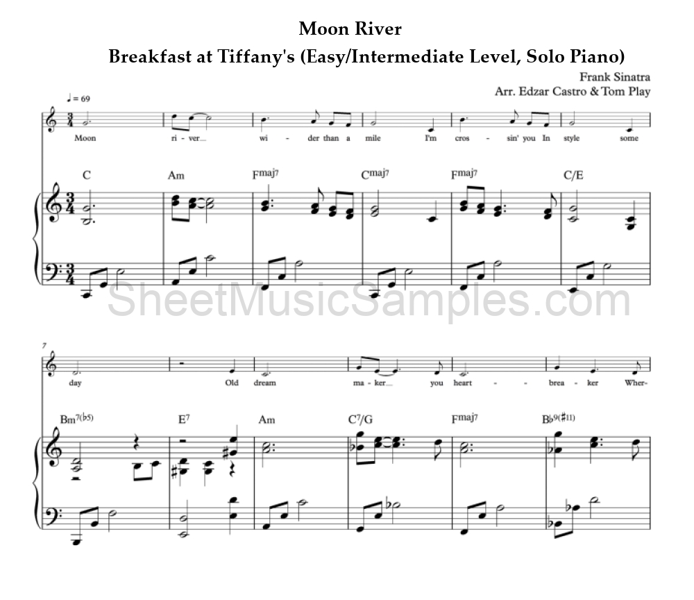 Moon River - Breakfast at Tiffany's (Easy/Intermediate Level, Solo Piano)