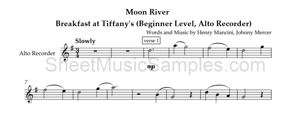 Moon River - Breakfast at Tiffany's (Beginner Level, Alto Recorder)