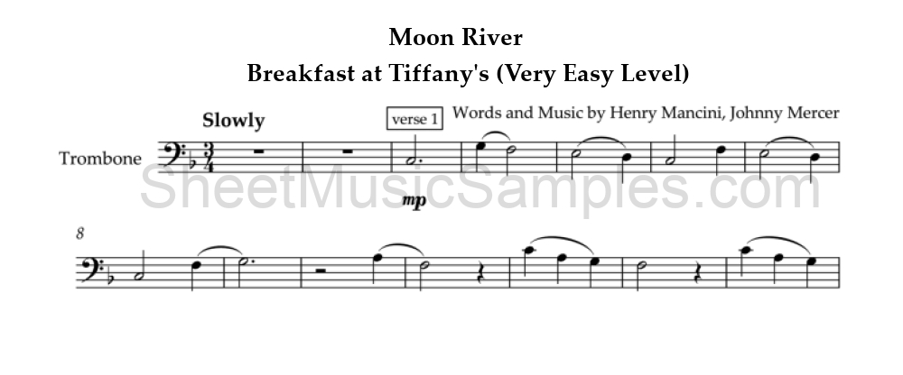 Moon River - Breakfast at Tiffany's (Very Easy Level)