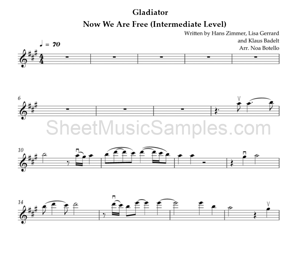 Gladiator - Now We Are Free (Intermediate Level)