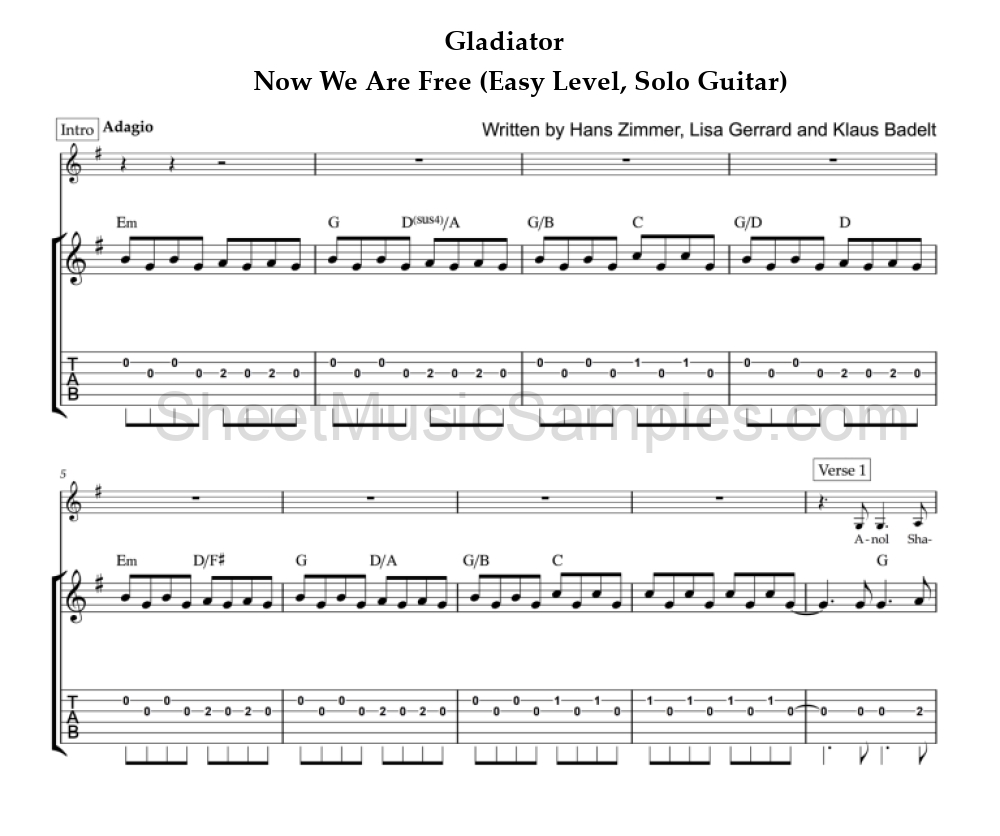 Gladiator - Now We Are Free (Easy Level, Solo Guitar)