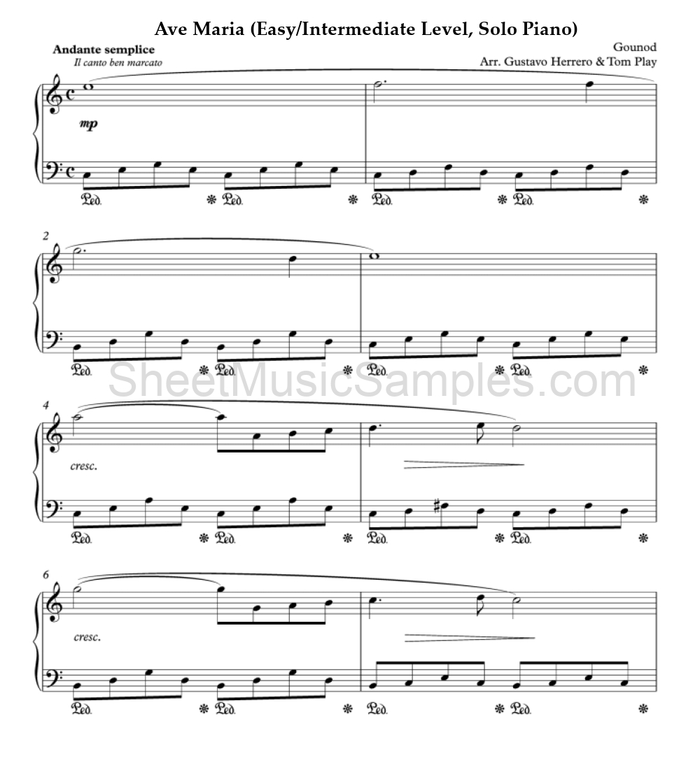 Ave Maria (Easy/Intermediate Level, Solo Piano)