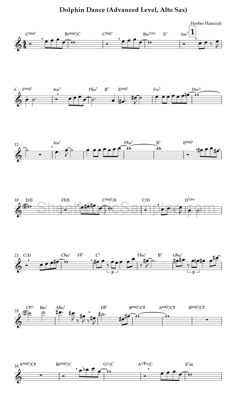 Dolphin Dance (Advanced Level, Alto Sax)