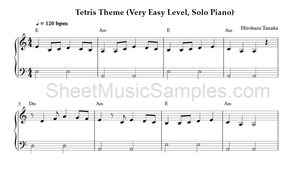 Tetris Theme (Very Easy Level, Solo Piano)