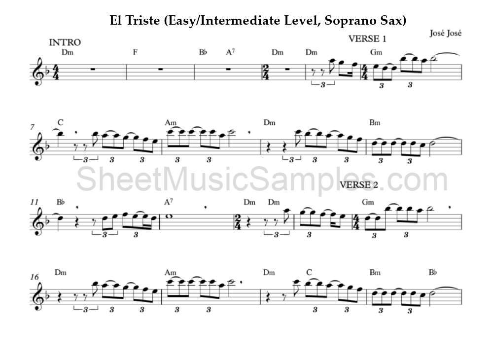 El Triste (Easy/Intermediate Level, Soprano Sax)