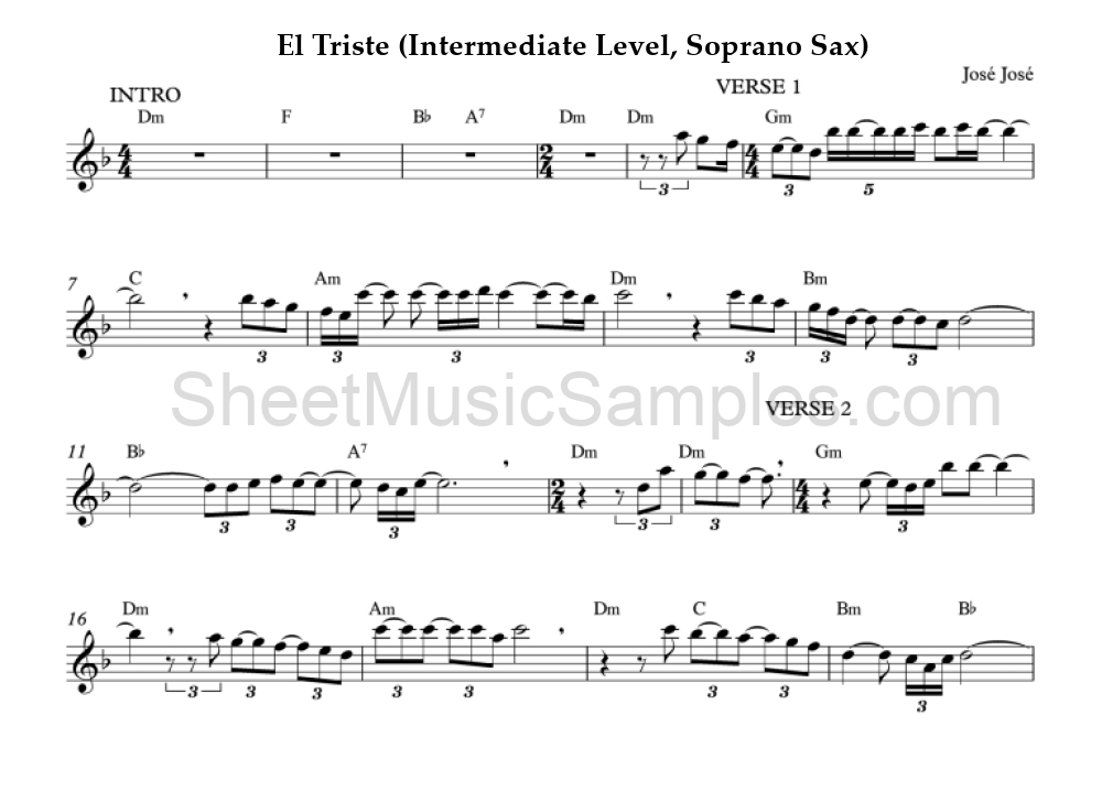 El Triste (Intermediate Level, Soprano Sax)