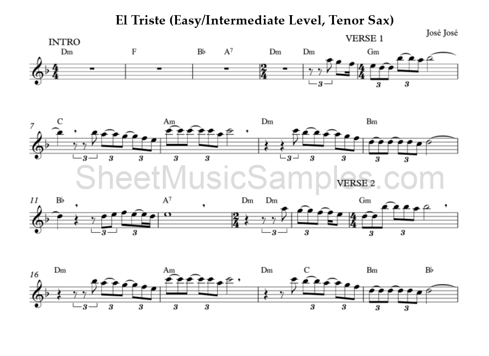 El Triste (Easy/Intermediate Level, Tenor Sax)