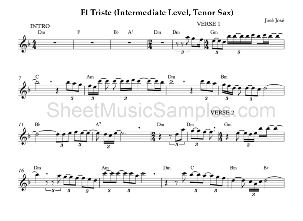 El Triste (Intermediate Level, Tenor Sax)