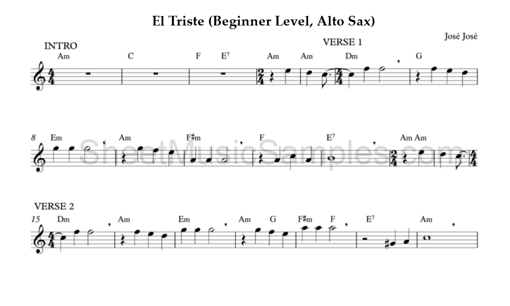 El Triste (Beginner Level, Alto Sax)