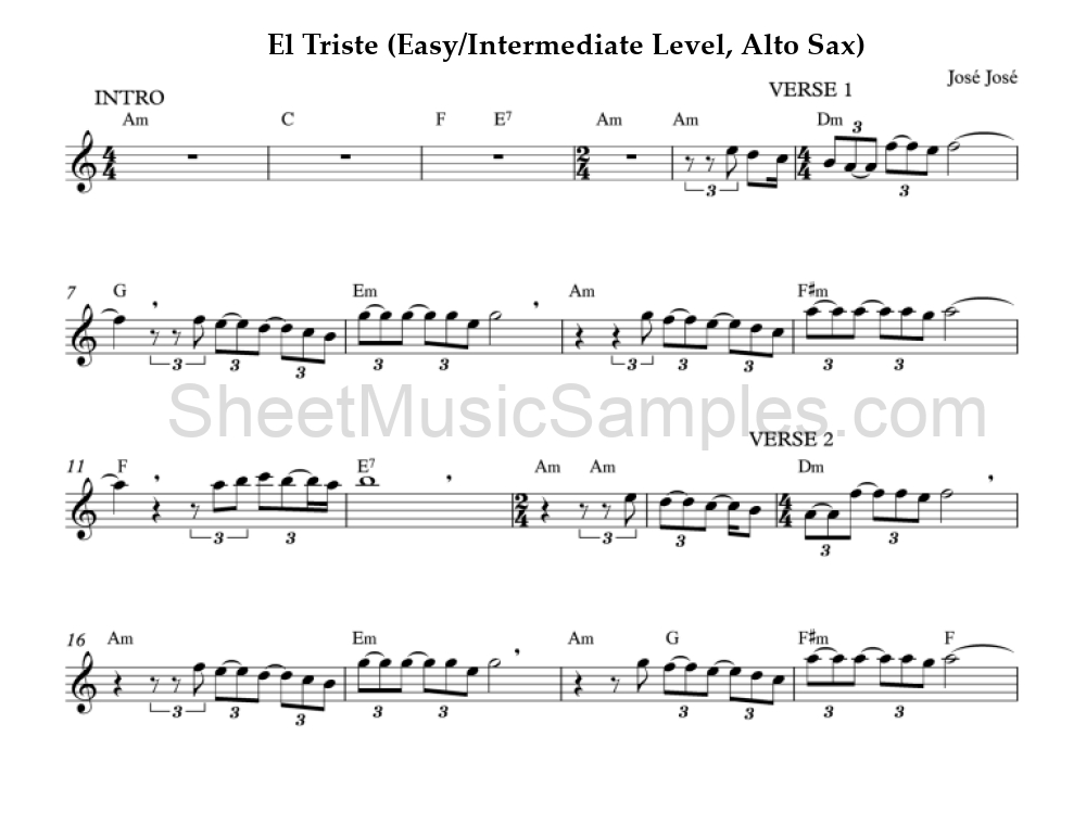 El Triste (Easy/Intermediate Level, Alto Sax)