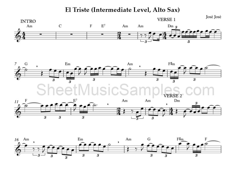 El Triste (Intermediate Level, Alto Sax)