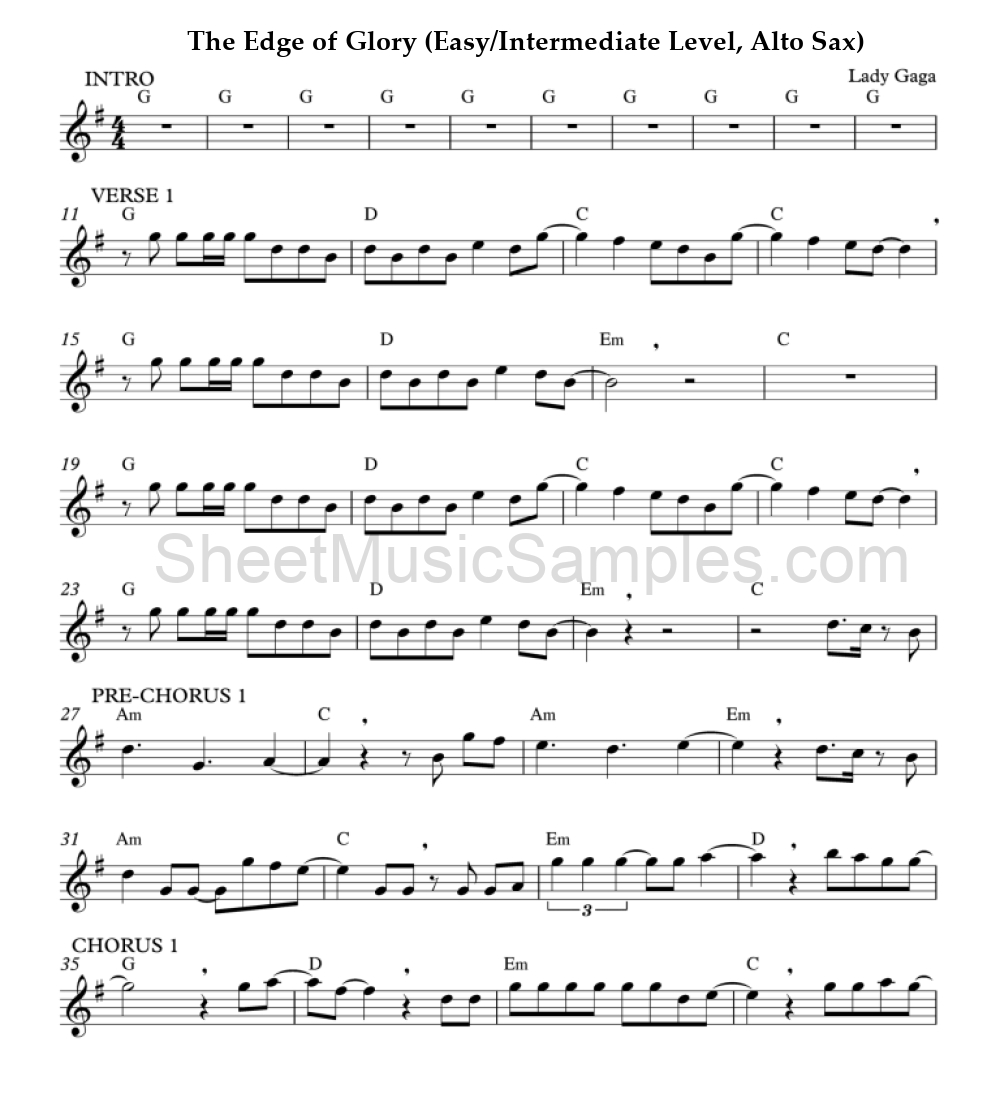 The Edge of Glory (Easy/Intermediate Level, Alto Sax)