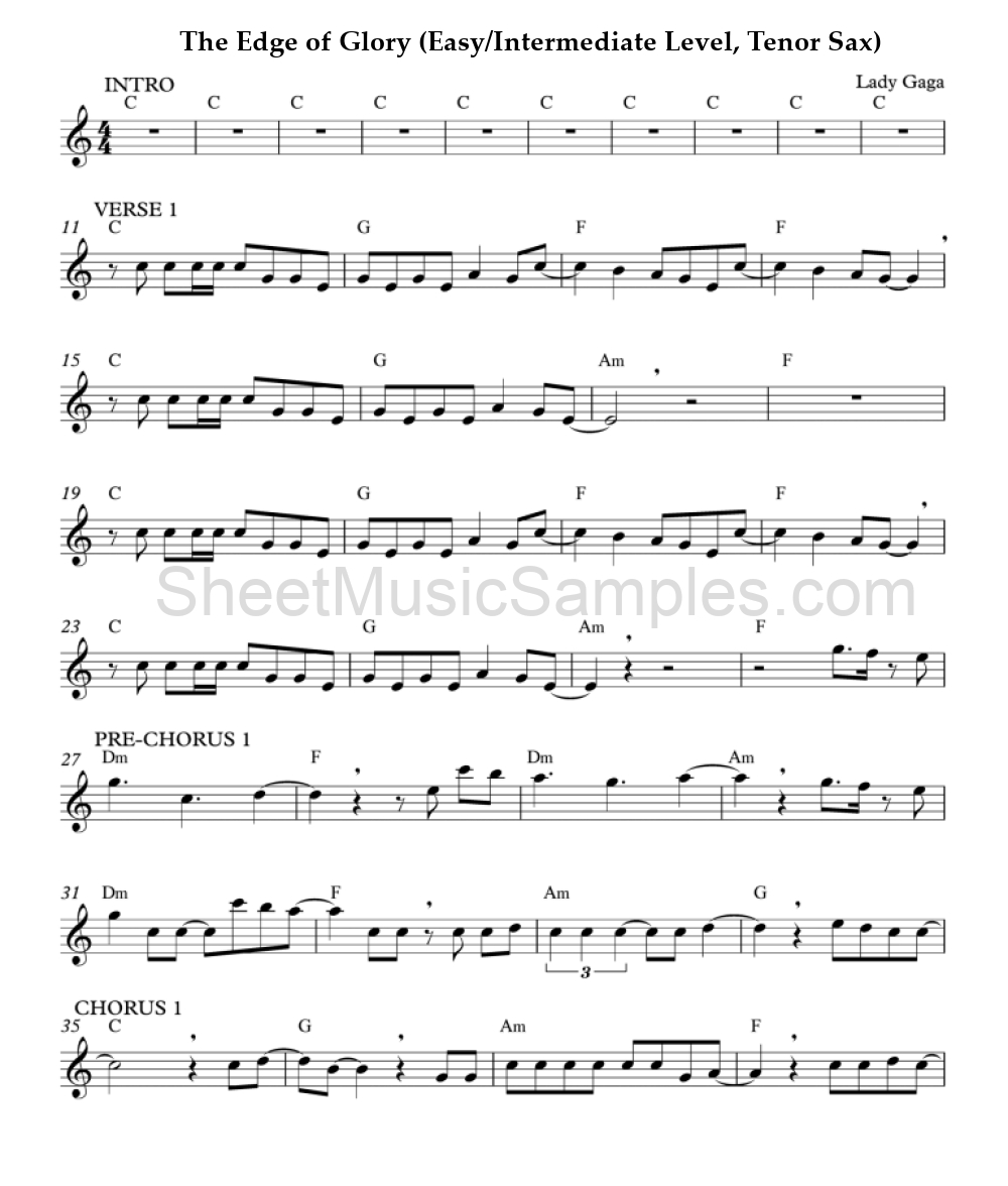 The Edge of Glory (Easy/Intermediate Level, Tenor Sax)