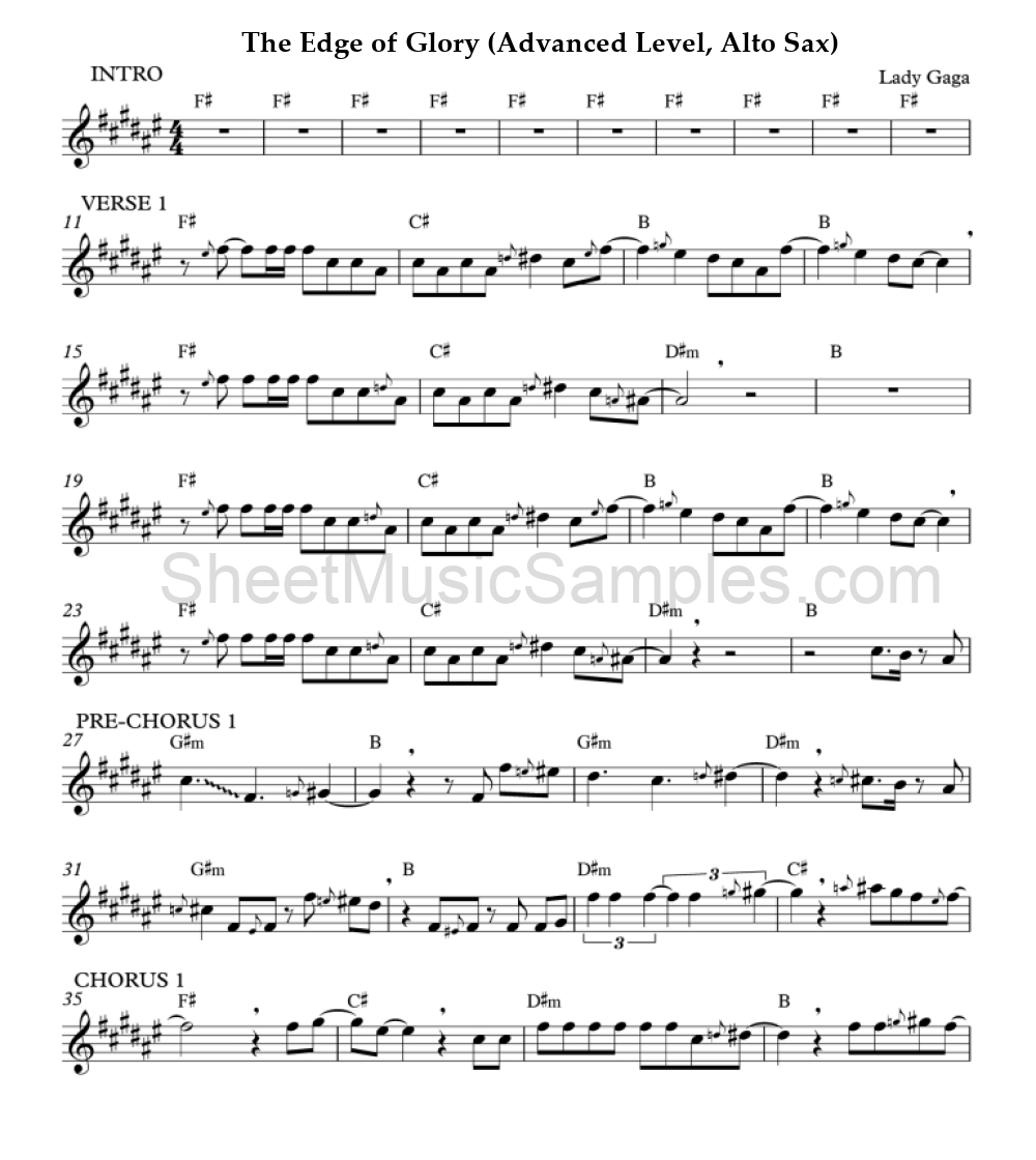 The Edge of Glory (Advanced Level, Alto Sax)