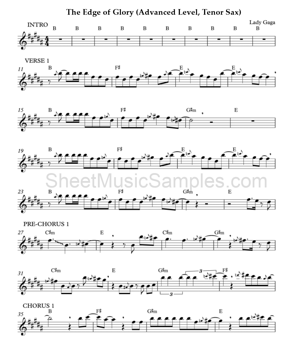 The Edge of Glory (Advanced Level, Tenor Sax)