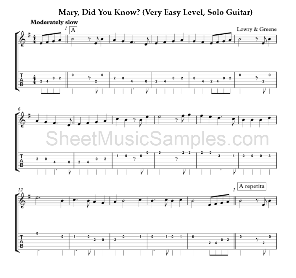 Mary, Did You Know? (Very Easy Level, Solo Guitar)