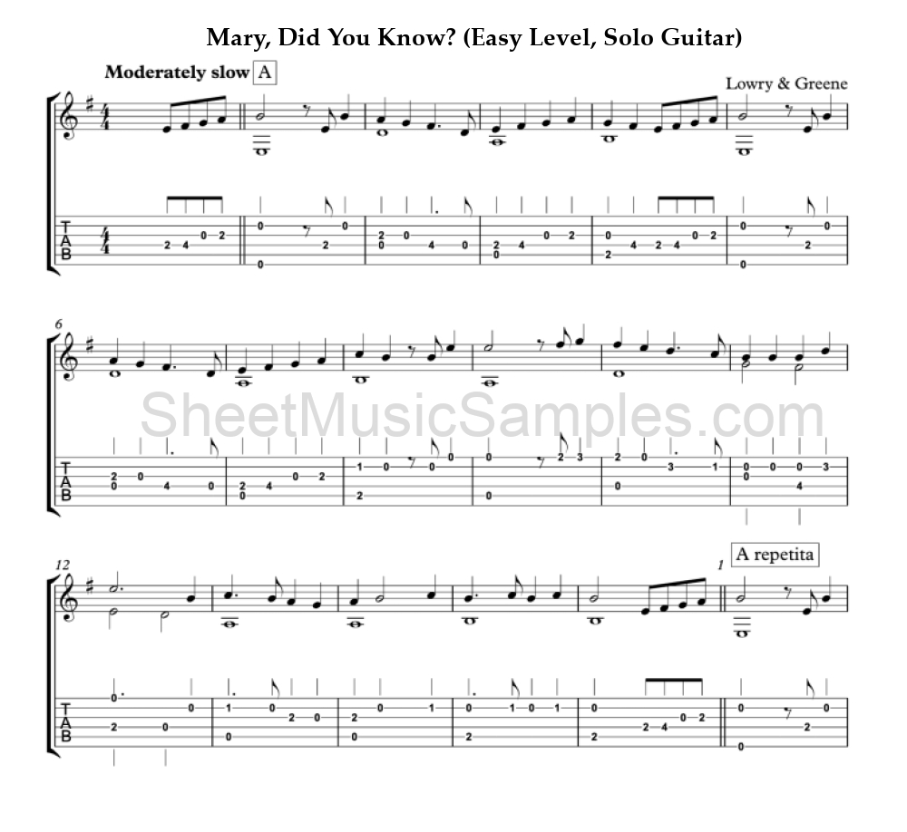 Mary, Did You Know? (Easy Level, Solo Guitar)