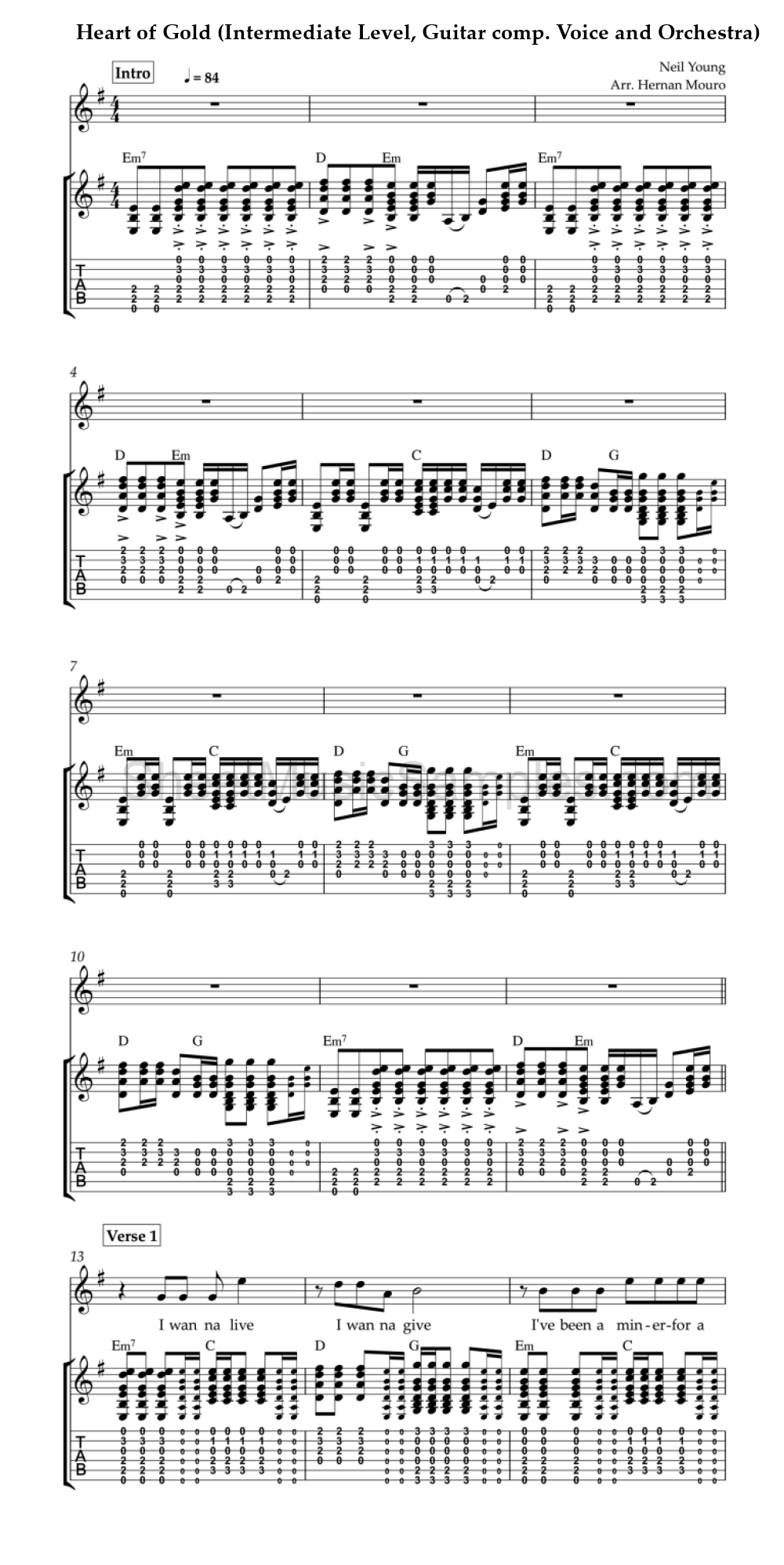 Heart of Gold (Intermediate Level, Guitar comp. Voice and Orchestra)